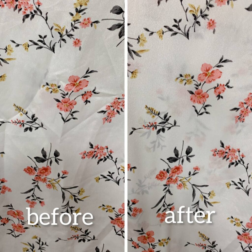 image of wrinkled clothes before and after using the garment steamer